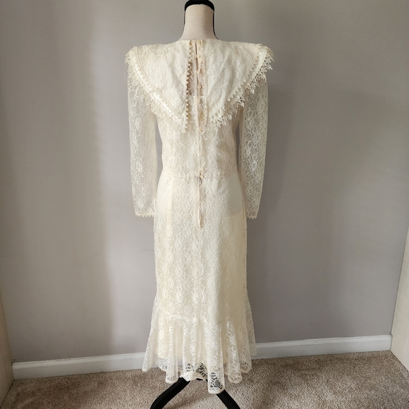 Vintage 80s Jessica McClintock Lace Ivory Wedding Dress Size 8 - Picture 7 of 12